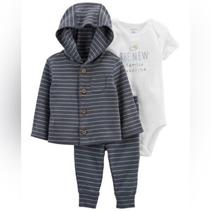 NWT carter’s 3 piece striped  set hoodie/pants/bodysuit 6-9 months